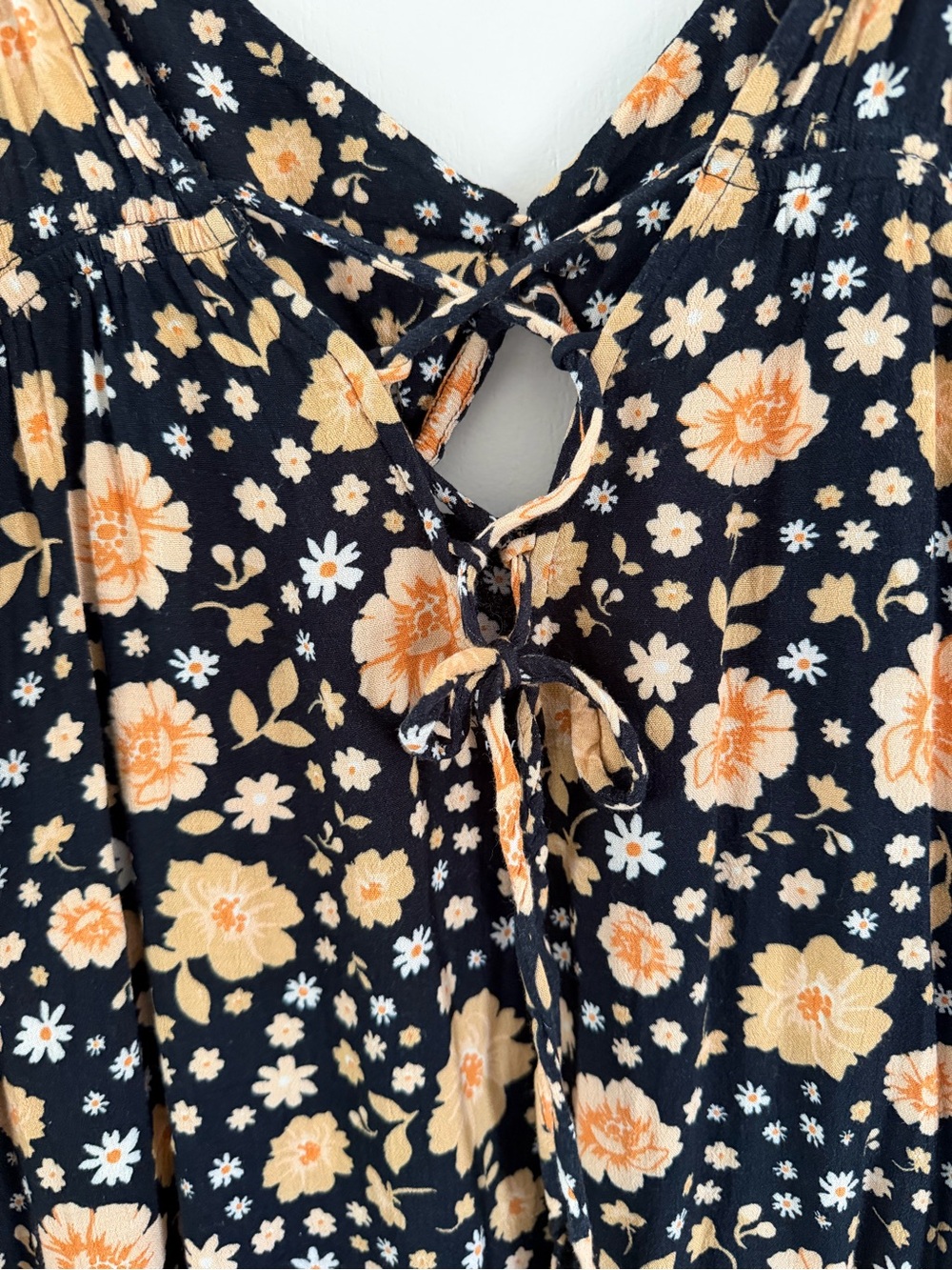 RVCA Floral Spaghetti-Strap Midi Dress - Black with Peach Flowers - Picture 3 of 5